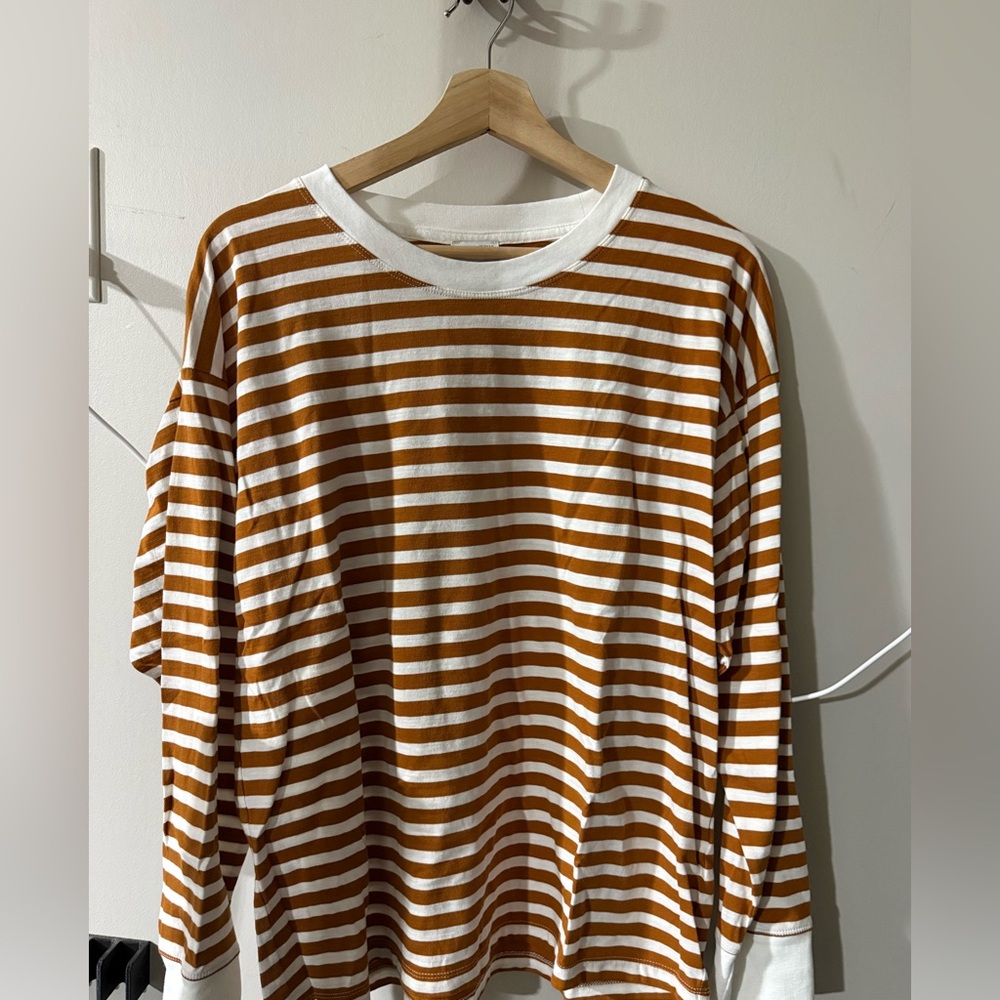 J. Crew Brown/Cream Striped Long Sleeve Tee, Sz L, NWT